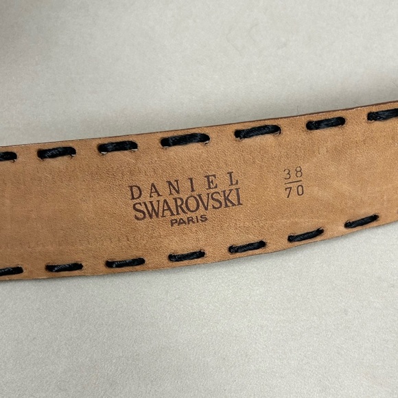 VINTAGE Swarovski Black Crystal Brown Leather Belt size 38 EXCELLENT CONTIDION - Picture 4 of 7